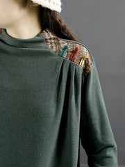 Plus Size Ethnic Patch Button Spliced Turtleneck Sweatshirt