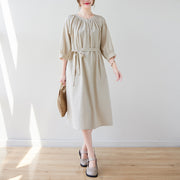Women's Lazy French Style Cotton Linen Dress