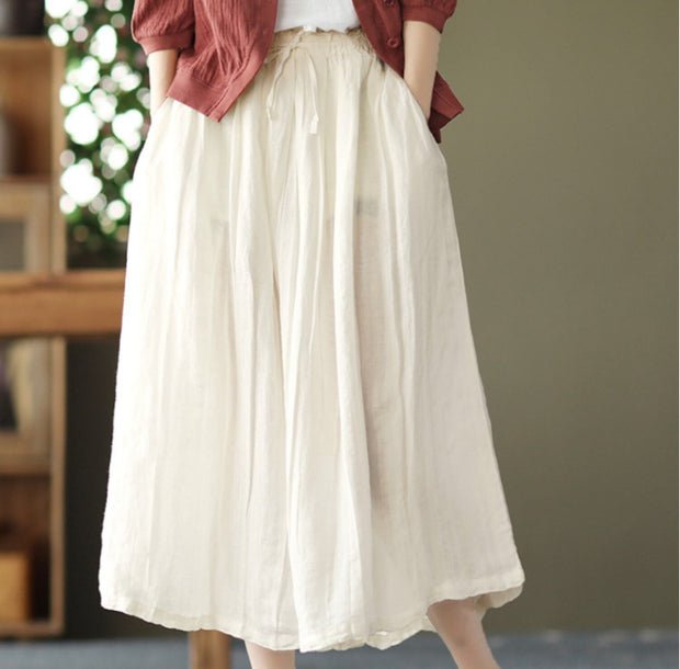 Vintage Linen Drawstring Pleated Skirt
