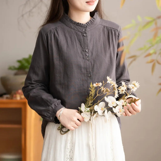 Women's Spring Pure Cotton Fungus Collar Shirt