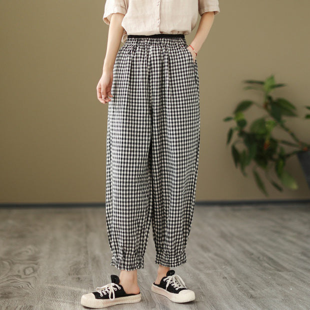 Women's Spring Retro Linen Plaid Pants