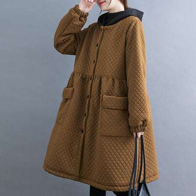 Winter Plus Size Hooded Quilted Trench Coat