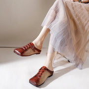 Women Retro Fashion Leather Spliced Drawstring Slippers