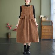 Autumn Vintage Corduroy Sleeveless Dress