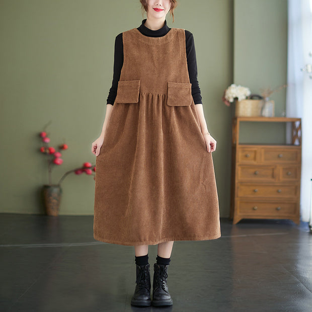 Autumn Vintage Corduroy Sleeveless Dress