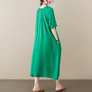 Summer Linen Round Neck Short Sleeve Dress