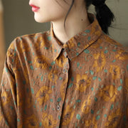 Spring Floral POLO Collar Cotton Linen Shirt