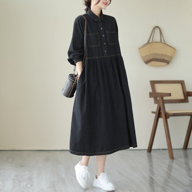 Spring Shirt Collar Denim Dress