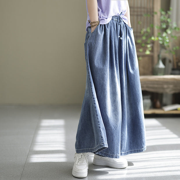 Women Elastic Waist Denim Spring Loose Jeans