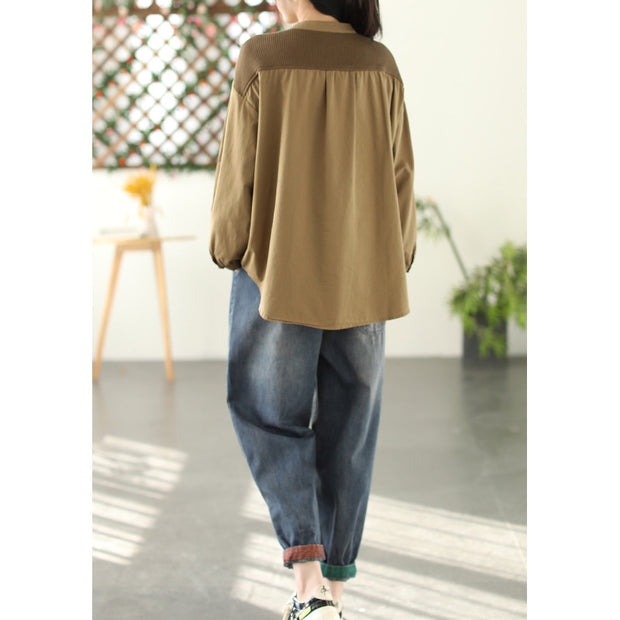 Spring Women's Solid Color Stitching Shirt