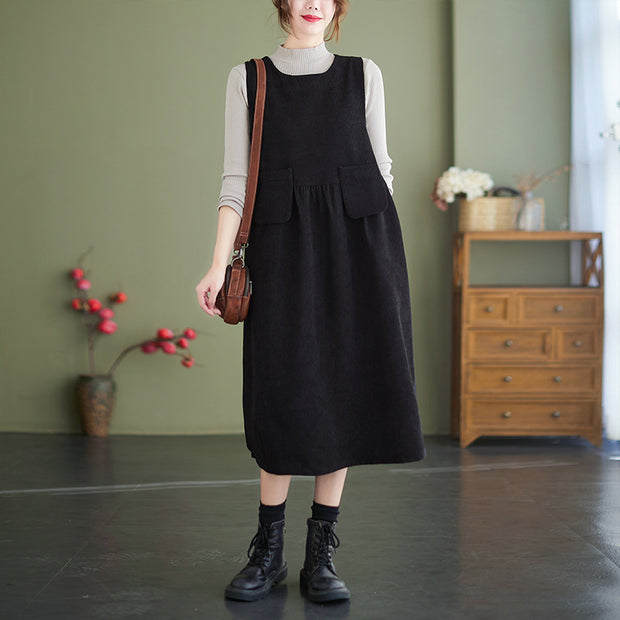 Autumn Vintage Corduroy Sleeveless Dress