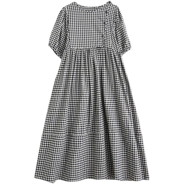 Summer Plus Size Round Neck Plaid Dress