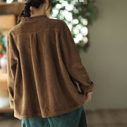 Women Solid Vintage Cotton Corduroy Coat