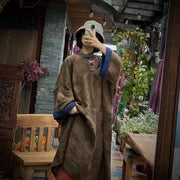 Women Print Pure Linen Chinese Robe Dress