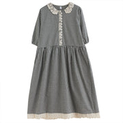 Summer Doll Collar Plaid Cotton Linen Dress