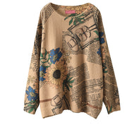 Women's Autumn Vintage Print Crew Neck Sweater