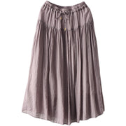 Spring Vintage Silk and Linen Elastic Waist Skirt