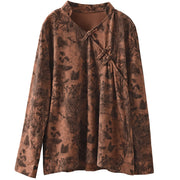 Autumn V-Neck Print Slant Placket Button Top