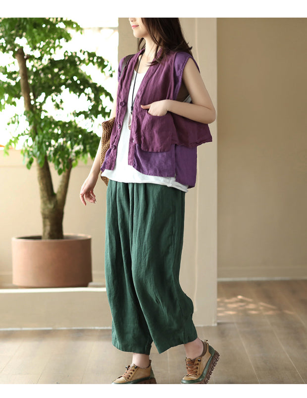 Vintage Pure Linen Sleeveless Vest