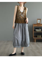 Women's Summer Plaid Wide Leg Cropped Pants