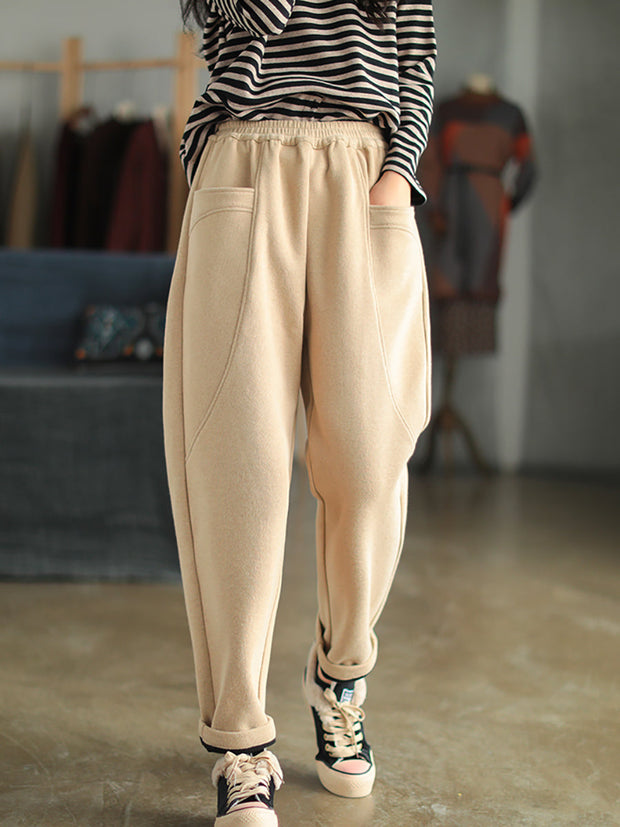 Women Winter Thicked Solid Warm Harem Pants – LinenVintage