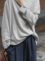 Plus Size Vintage Stripe Casual Long Sleeve Shirt