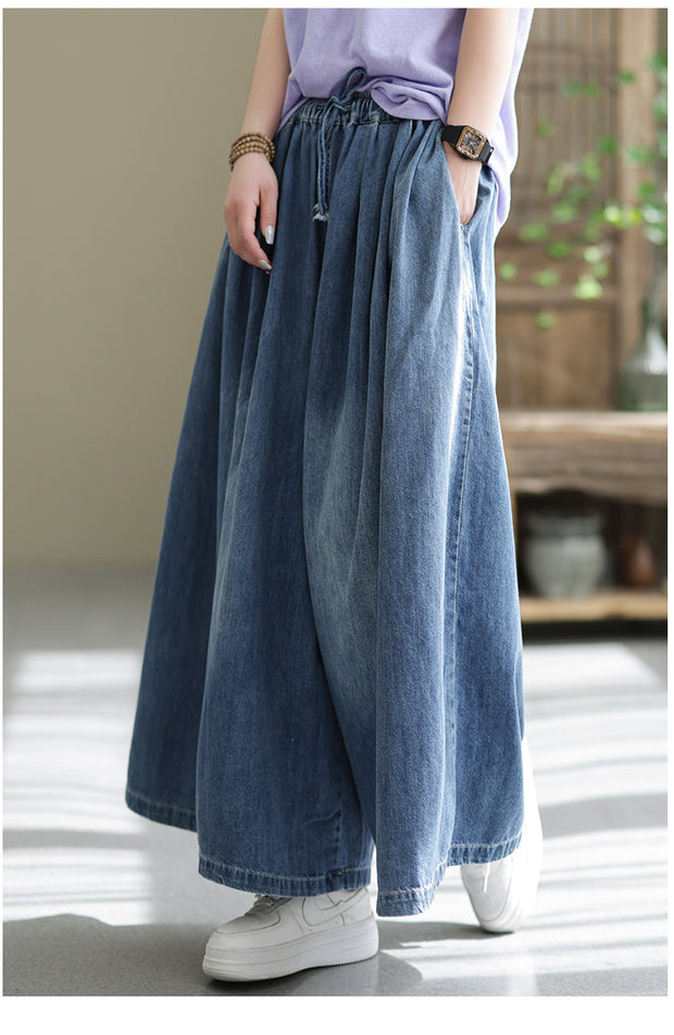 Women Elastic Waist Denim Spring Loose Jeans