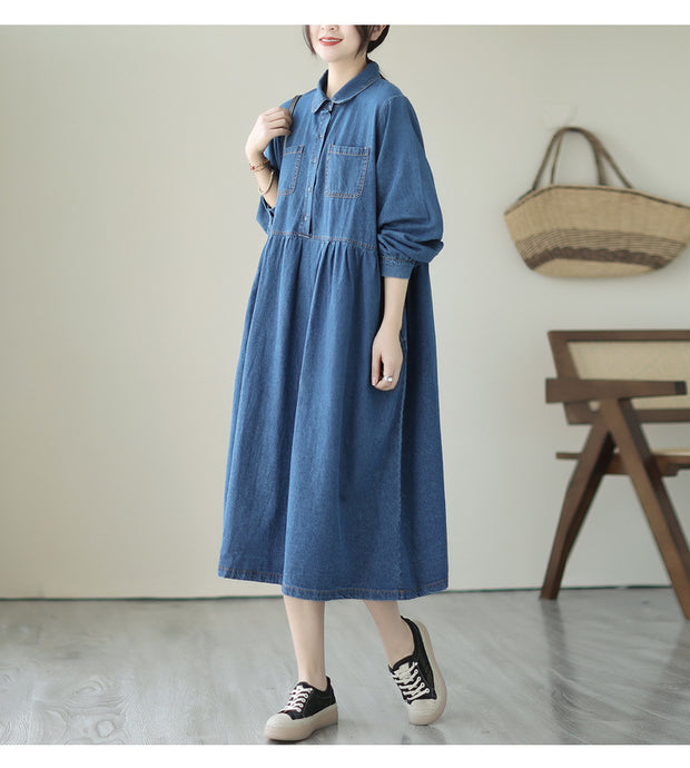 Spring Shirt Collar Denim Dress