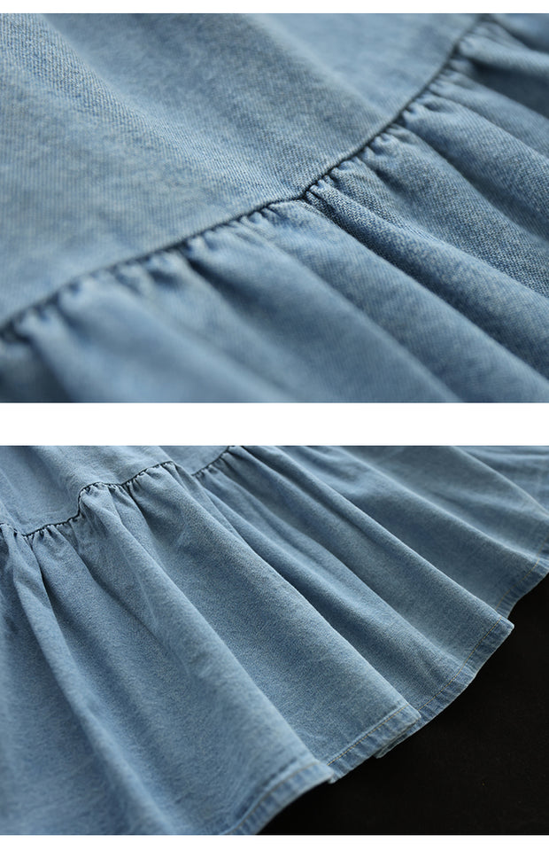 Spring Cotton Panel Denim Skirt