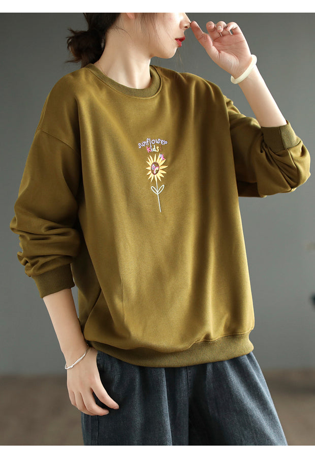 Women's Autumn Round Neck Embroidered Sweatshirt