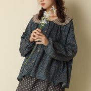 Autumn Vintage Cotton Linen Floral Shirt