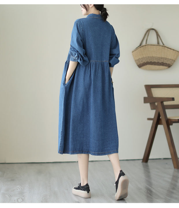 Spring Shirt Collar Denim Dress