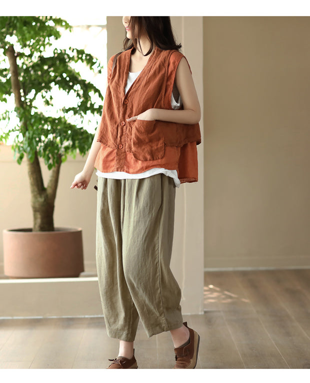 Vintage Pure Linen Sleeveless Vest