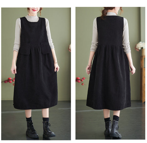 Autumn Vintage Corduroy Sleeveless Dress