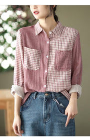 Women's Spring Vintage Double Cotton Yarn Shirt Plaid Shirt