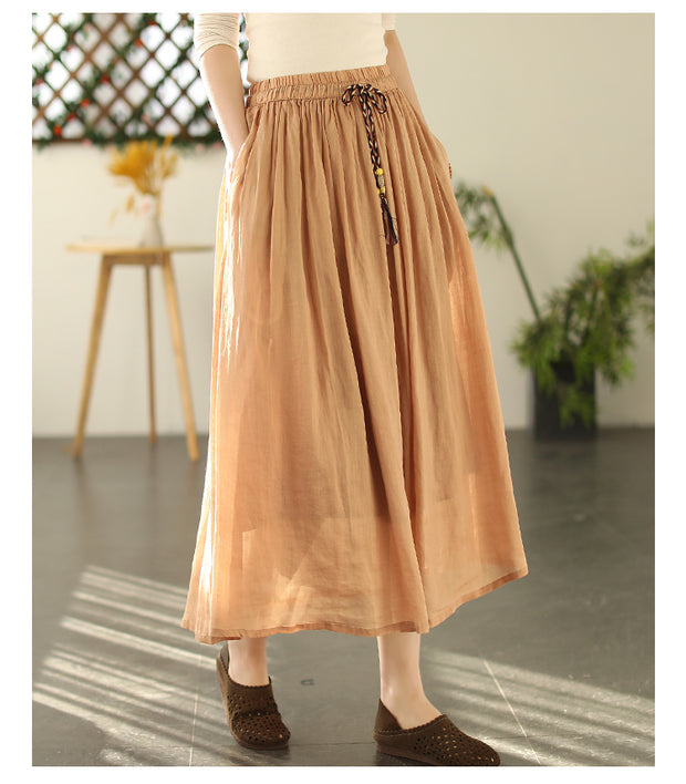 Summer Ramie Pleated Double Layer Skirt