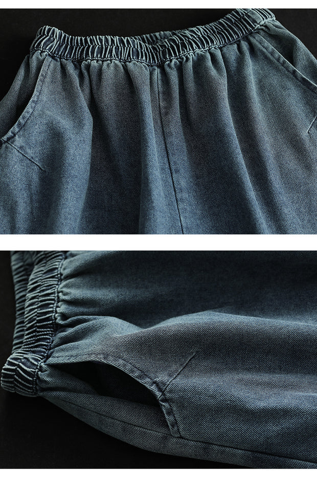 Women's Summer Cotton Wide Leg Cropped Jeans