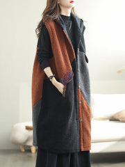 Women Autumn Casual Colorblock Hooded Vest Coat