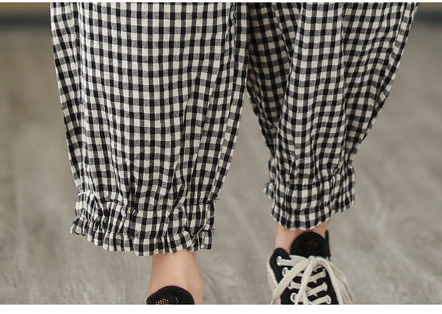 Women's Spring Retro Linen Plaid Pants