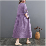 Summer Cotton Linen Embroidered V-neck Dress