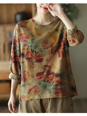 Women Autumn Vintage Print Pullover Loose T-Shirt