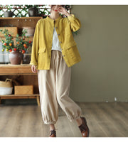 Women Solid Vintage Cotton Corduroy Coat