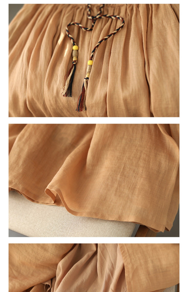 Summer Ramie Pleated Double Layer Skirt