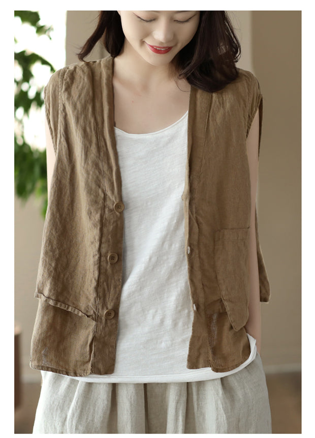 Vintage Pure Linen Sleeveless Vest