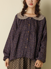 Autumn Vintage Cotton Linen Floral Shirt