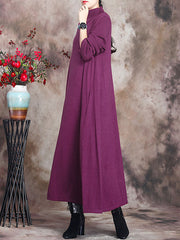Plus Size Women Artsy Solid Turtleneck Maxi Dress