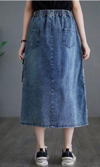 Spring Ripped Raw Denim Skirt