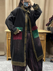 Women Autumn Fashion Colorblock Corduroy Long Coat