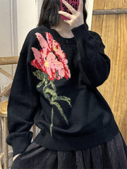 Women Casual Flower Knitted Winter Warm Sweater