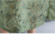 Summer Cotton Linen Short-sleeved V-neck Floral Dress
